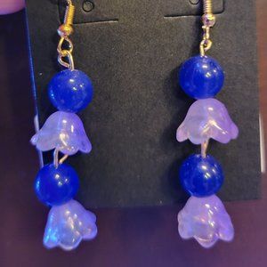 Flower Bell Glass Earrings with glass beads and 14K gold hooks